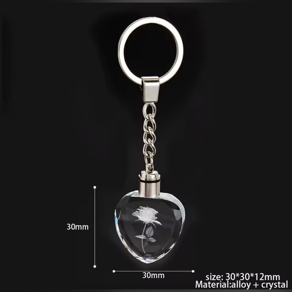 Rose Flower Crystal Heart LED Light Keychain - Red - Picture 5 of 7
